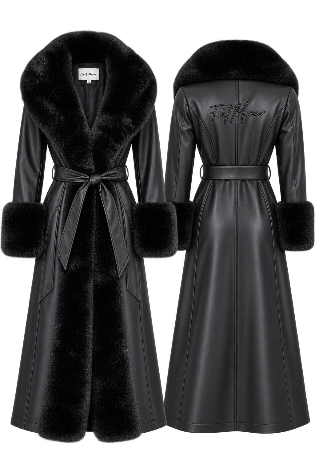 Ladies Long Leather and Fur Coat