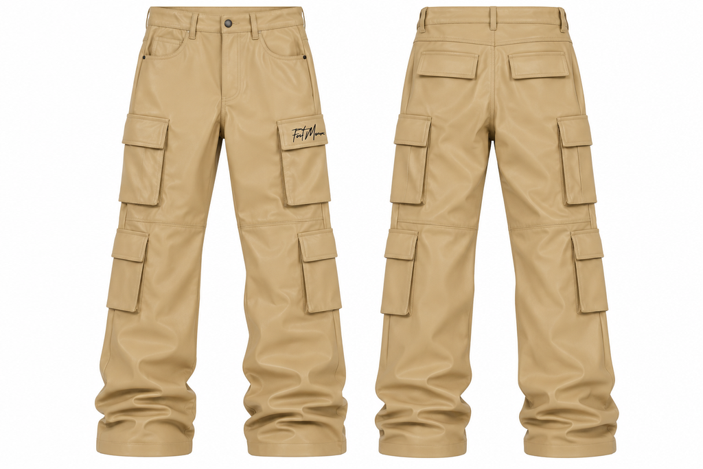 Men's Leather Logo Stacked Pants